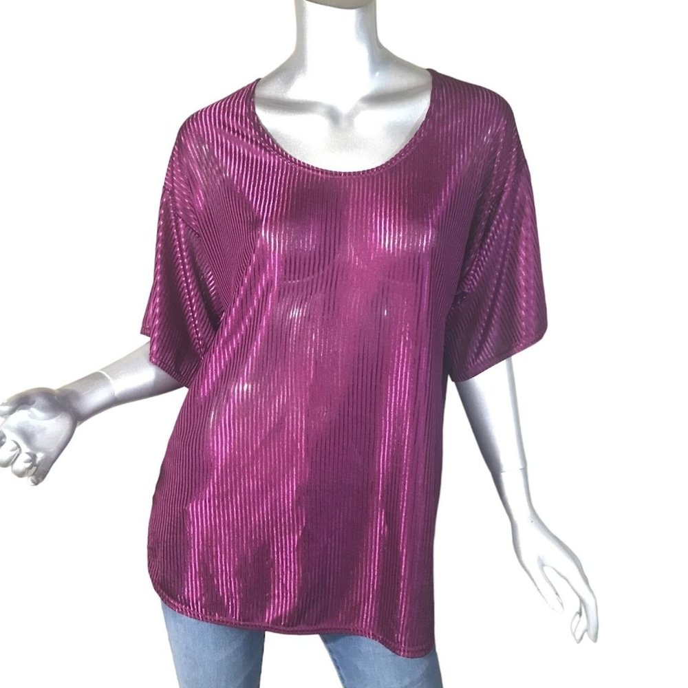 Petra Fashions Women's Medium Semi Sheer Tunic Shirt Blouse Deep Wine Fuchsia Re